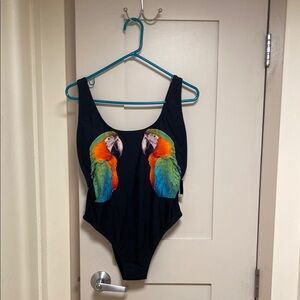 Black Swimsuit with Parrot Design